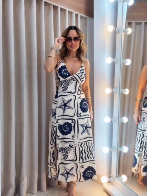 Thati Garuti Store - Vestido Midi Luna Azul e Nude